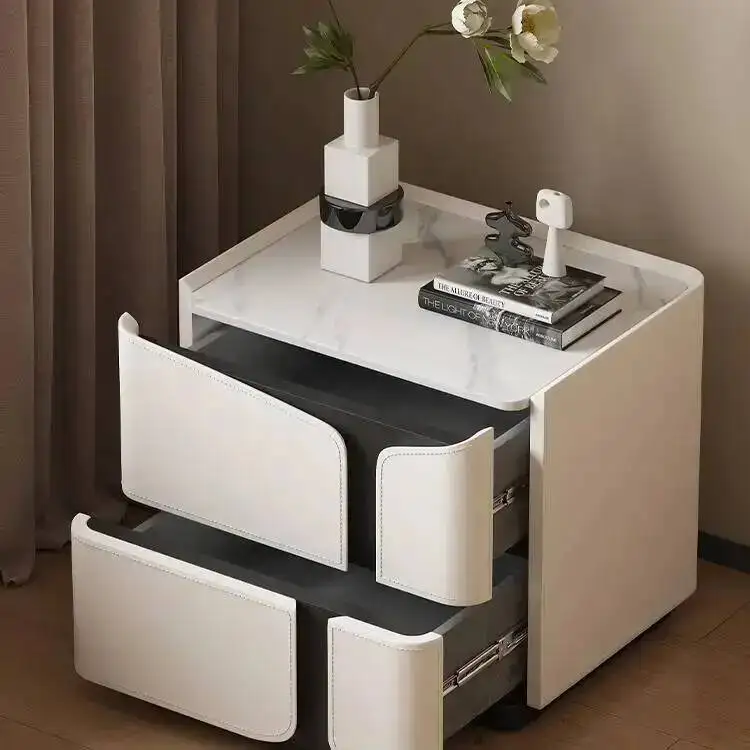 Space Storage Double Home Wood Solid Bedroom Bedside Table Light Luxury Rock Plate Countertop Living Room Storage Cabinet