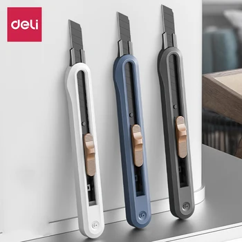 Deli Nusign Geri Çekilebilir Kutu Kesici 9mm Metal Bıçaklar Çakı Kendinden Kilitli Kağıt Bıçaklar Ofis Okul Kırtasiye Malzemeleri