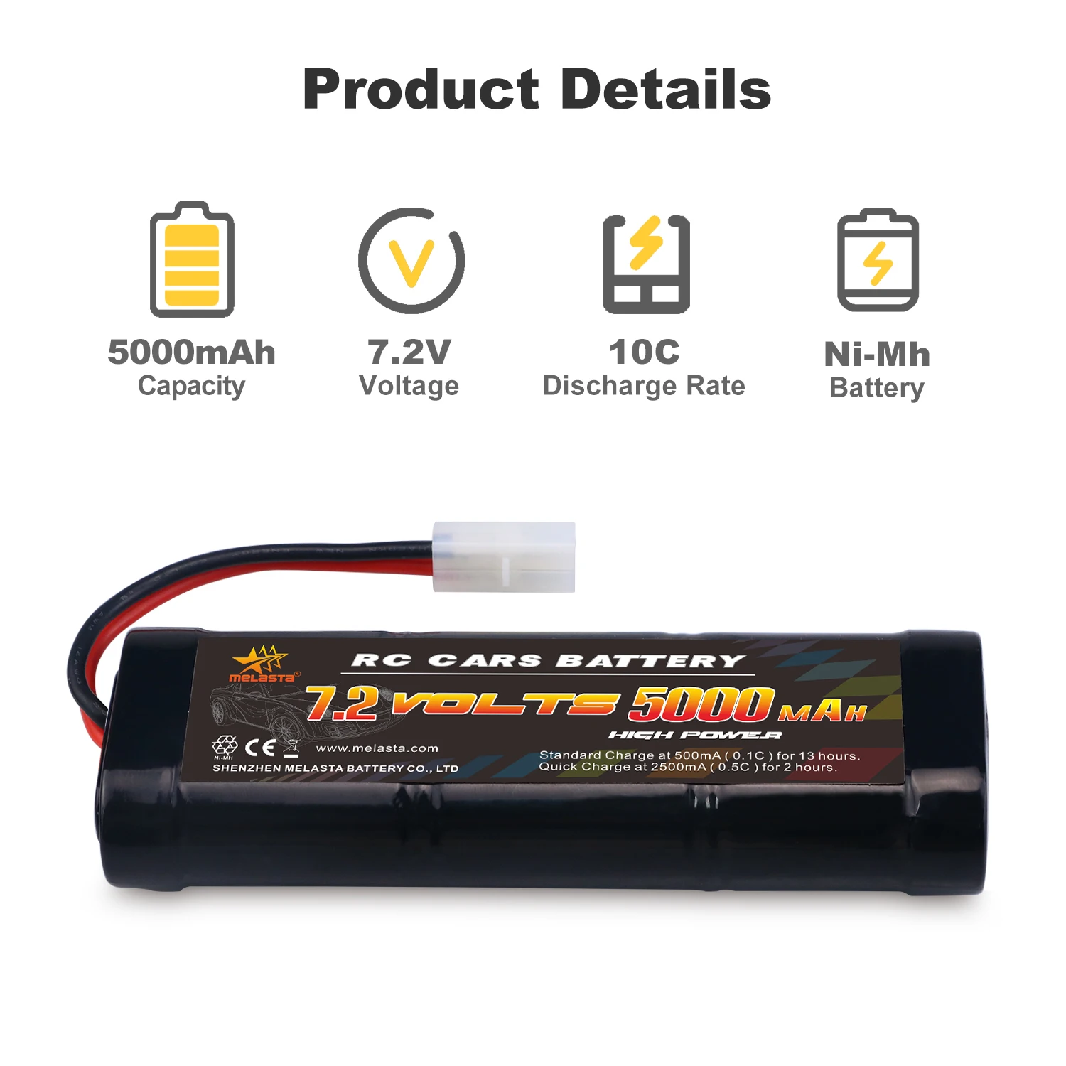 Melasta-Batería de repuesto con conector de descarga Tamiya, 7,2 V, 5000mAh, NiMH, RC, para juguetes de carreras, coches, barcos y aviones, envío gratis