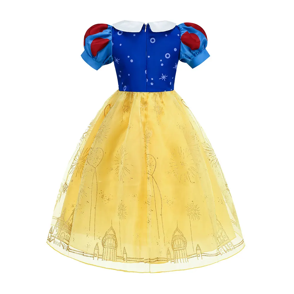 Luxury Snow White Princess Dress Red Cloak Gold Castle Print Kids Evening Ball Gown Christmas Halloween Party Cosplay Costume