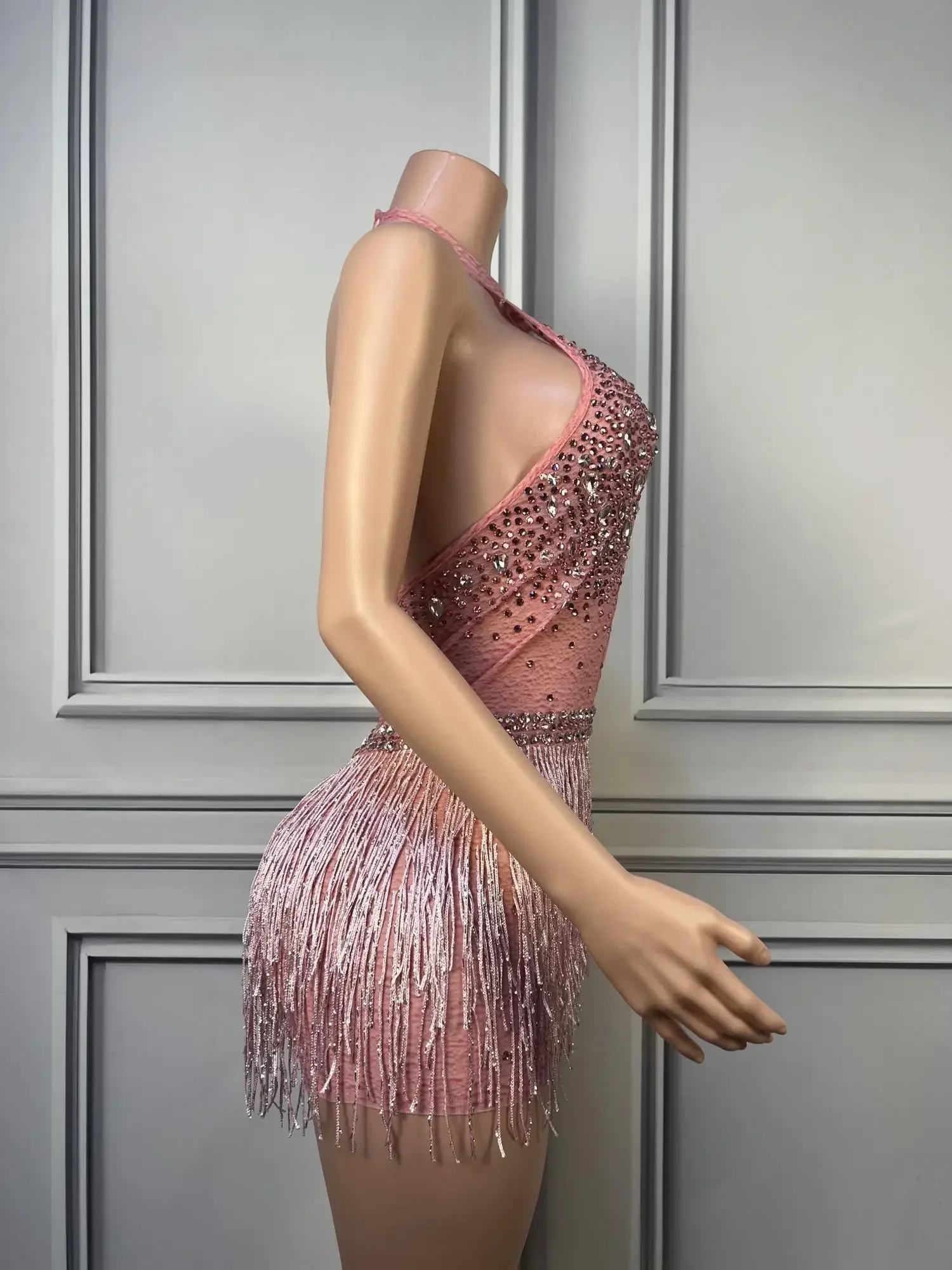 Sparkly Diamond Tassel Women Leotard club Dance Show Stage Wear Fashion Stretch Backless Bodysuits Party Female Singer Outfits