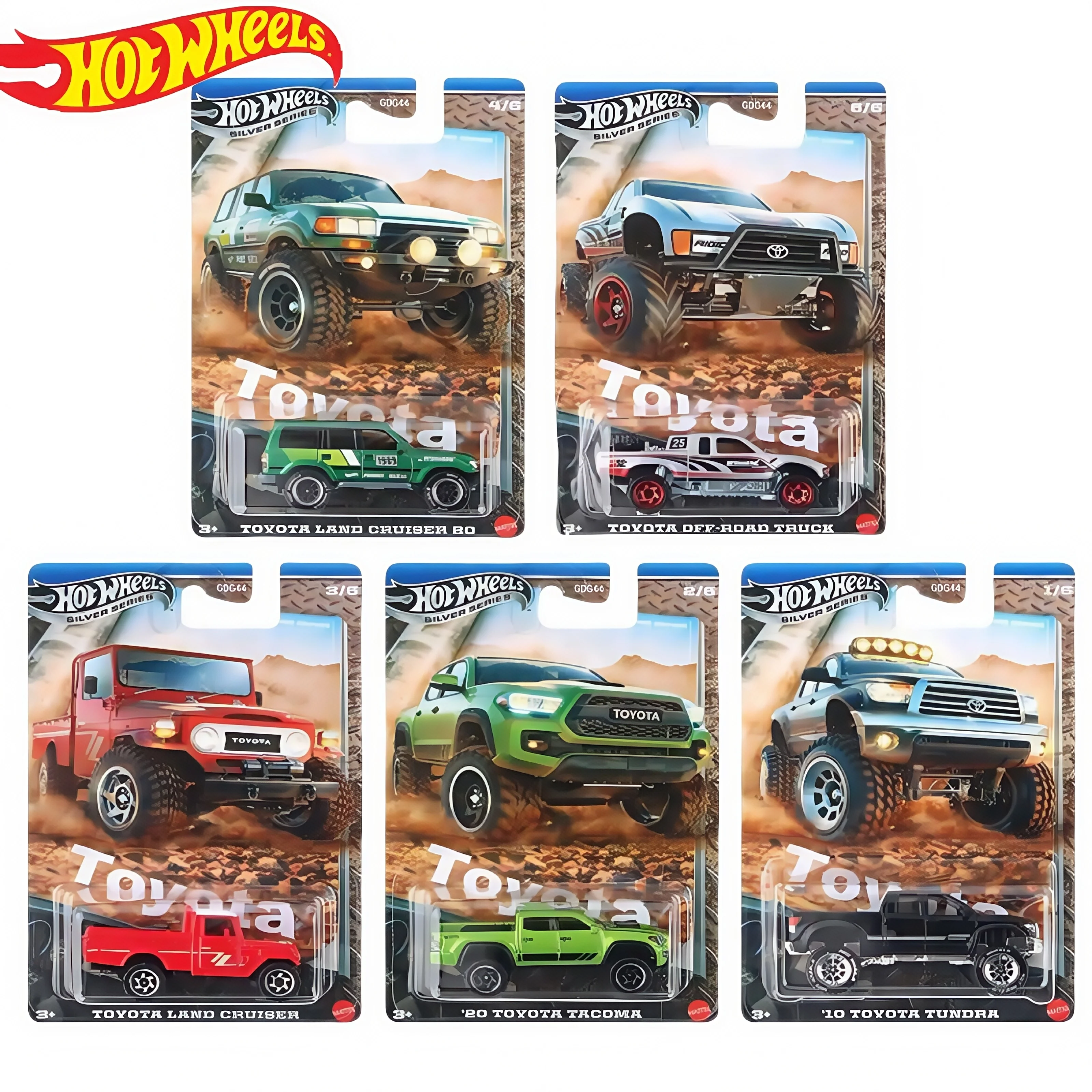 

Original Hot Wheels Car Silver Series Toyota Boys Toys 1:64 Diecast Land Cruiser Tacoma Tundra Off Road Truck Model Holiday Gift