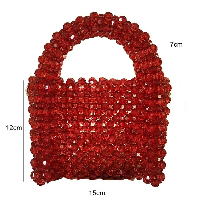 Retro Wine Red Small Acrylic Crossbody Handbag Handmade Beaded Purse High-quality Female Bolsos Transparentes Clear Purses