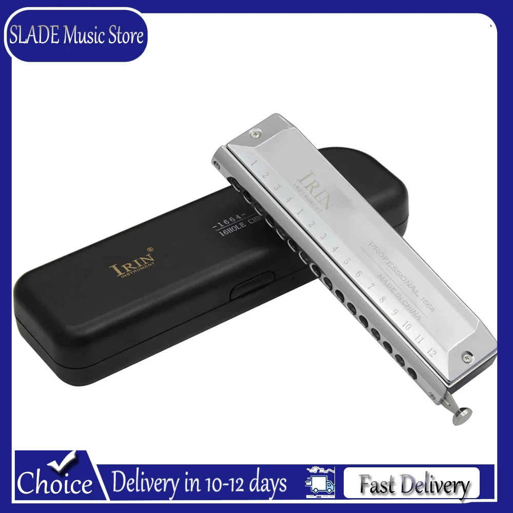 IRIN 16 Hole Chromatic Harmonica 64 Tones Harmonica Silver Mouth Organ Suitable For Music Enthusiasts Woodwind Instruments