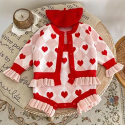 2024 New Spring Newborn Baby Girls Clothing Set Long Sleeved Knitted Cardigan+Jumpsuit Toddler Baby Girl Knitting Clothes Suit