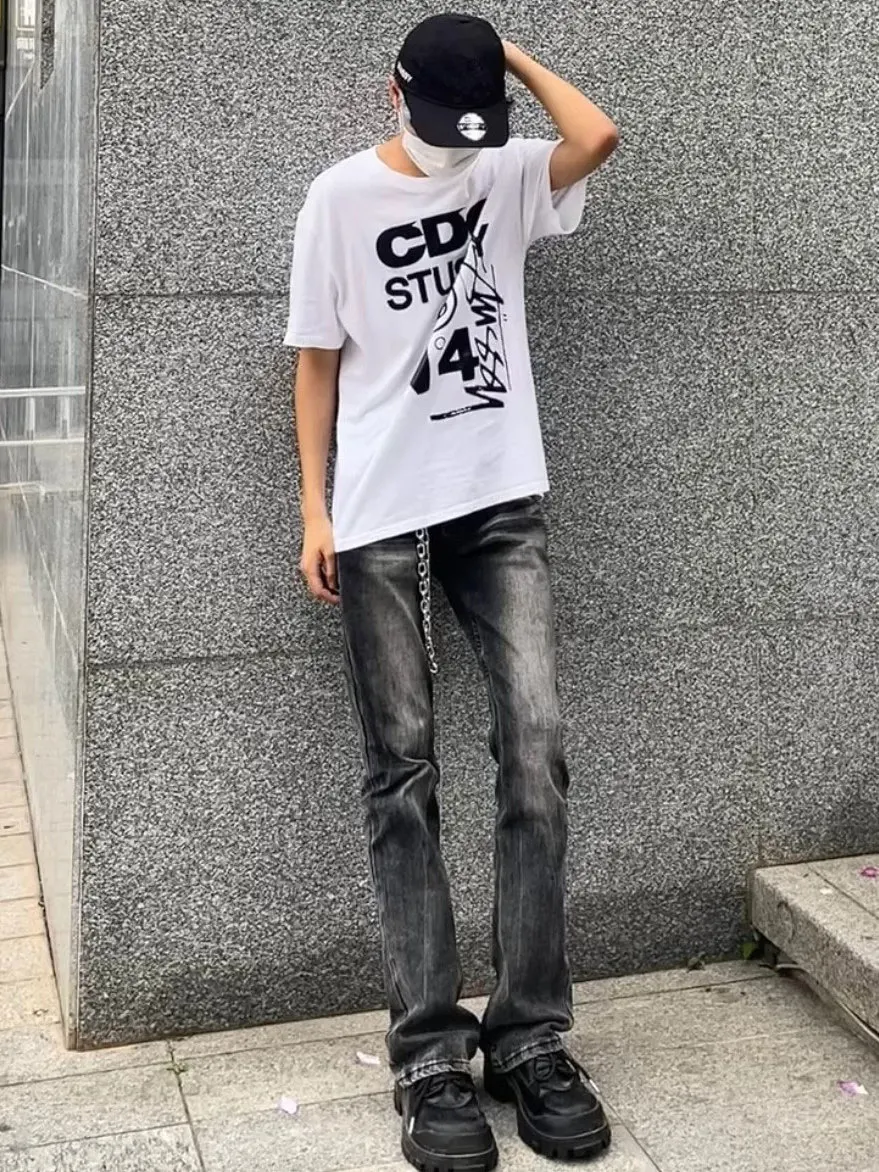 Cleanfit سليم صالح ey Bla الدينيم الجينز الرجال شارع العليا Sle مطاطا عارضة السراويل الطويلة مستقيم الساق أنبوب السراويل