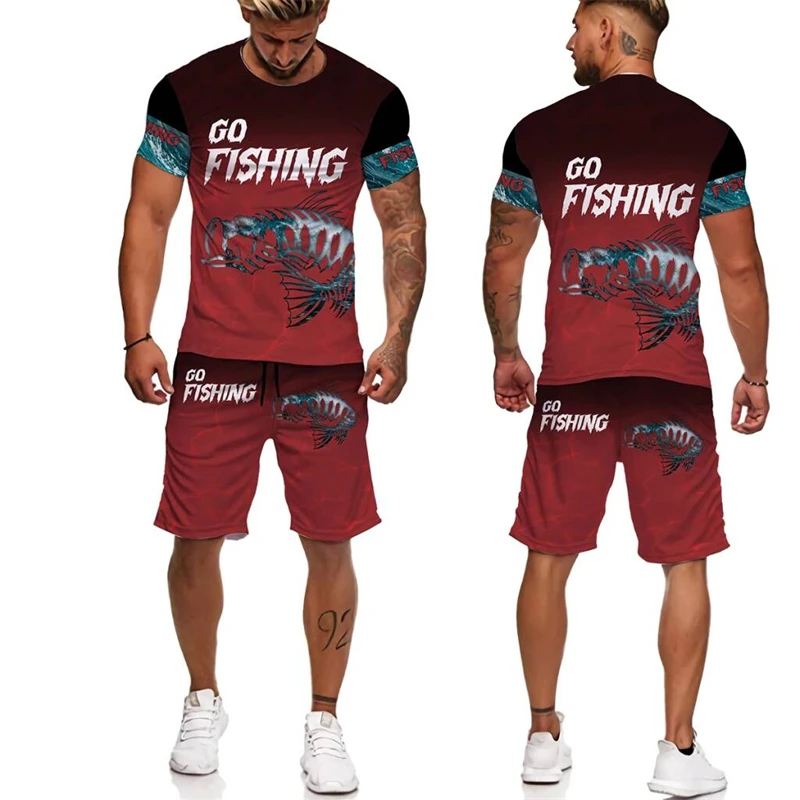 

New Fishing Set for Men's Breathable Quick Drying Sportswear Loose T-shirt Shorts 2-piece Set for Men Clothing Casual Sportswear