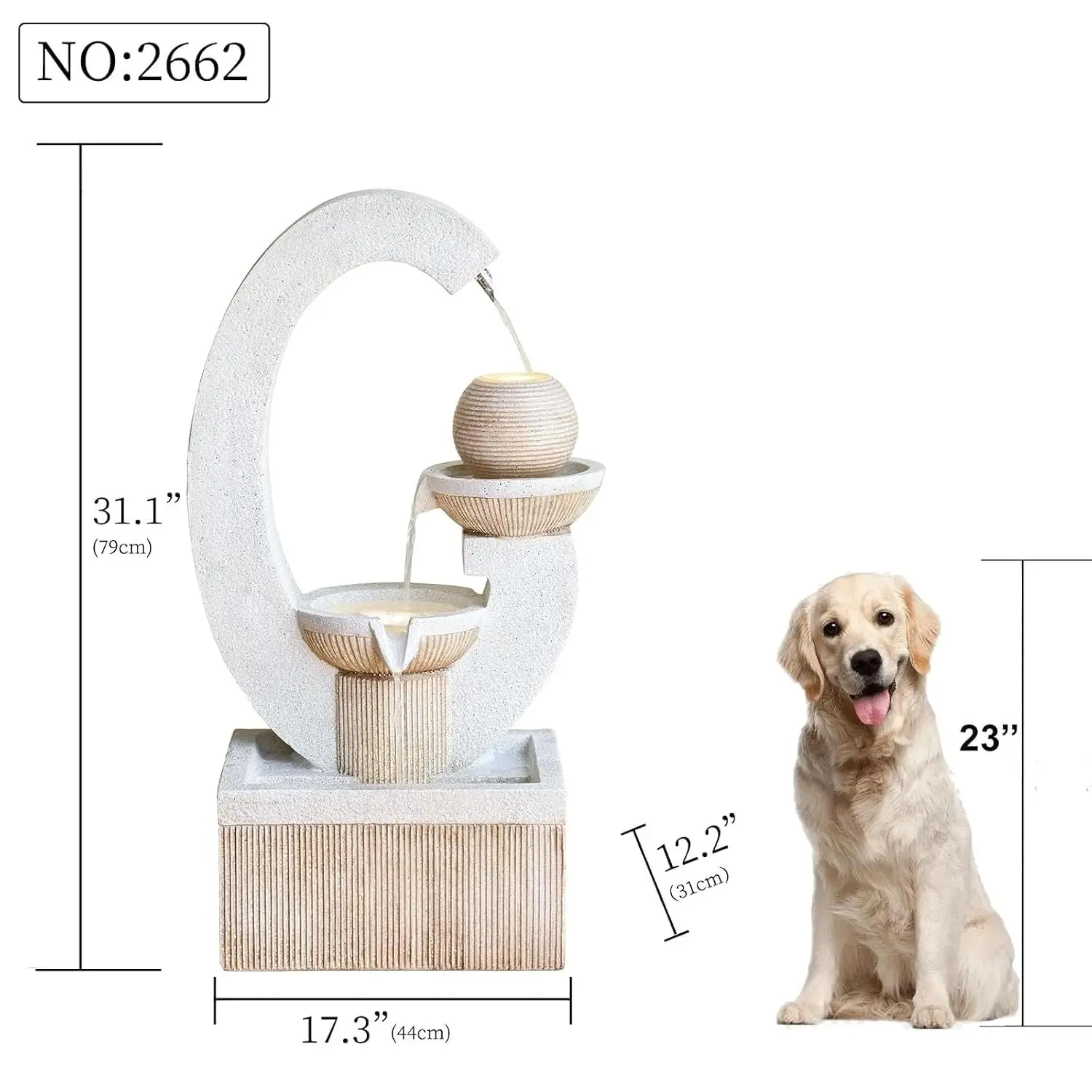 Modern Outdoor Fountain Resin Garden Water Feature with LED Light for Patio Deck Porch Backyard Home Decor, Customized
