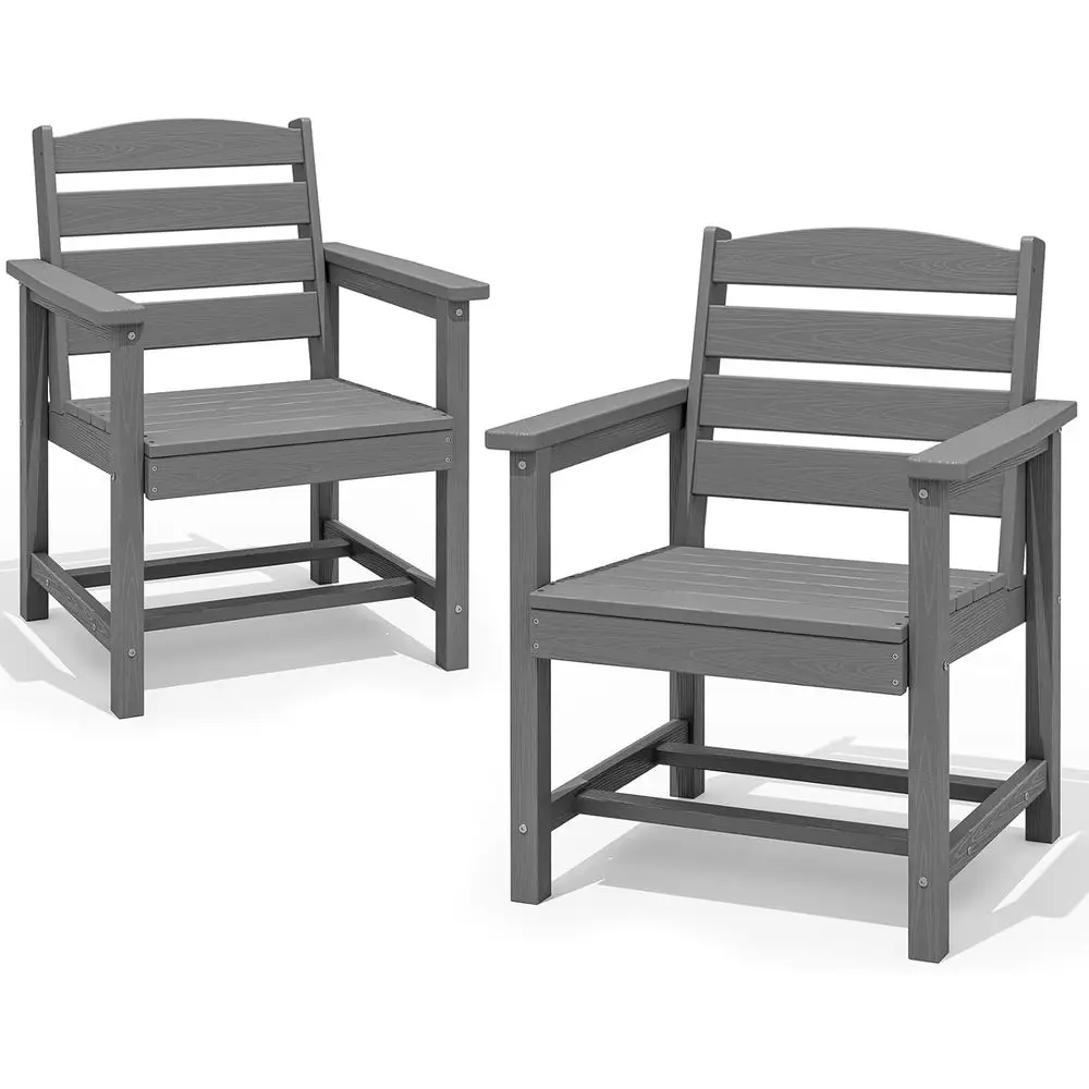 Patio Dining Chair Set o 2,All Weather HDPE Dining Chair, Gray | Outdoor Dining Chairs built to last with 330 lb acity. Compact