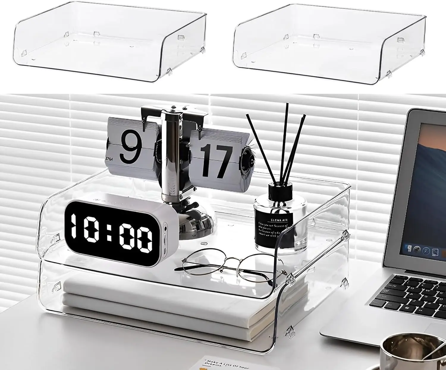 2pcs Office Organization and Storage, Clear PET Letter Tray Desk Organizer, Stackable Document Organizer for Notes, Pens, Desk