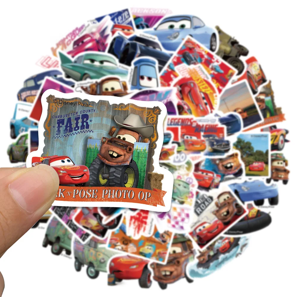 50pcs Disney Cartoon Anime Cars Stickers Graffiti per Laptop bottiglia d'acqua bagaglio Notebook vinile decalcomanie impermeabili giocattolo per bambini