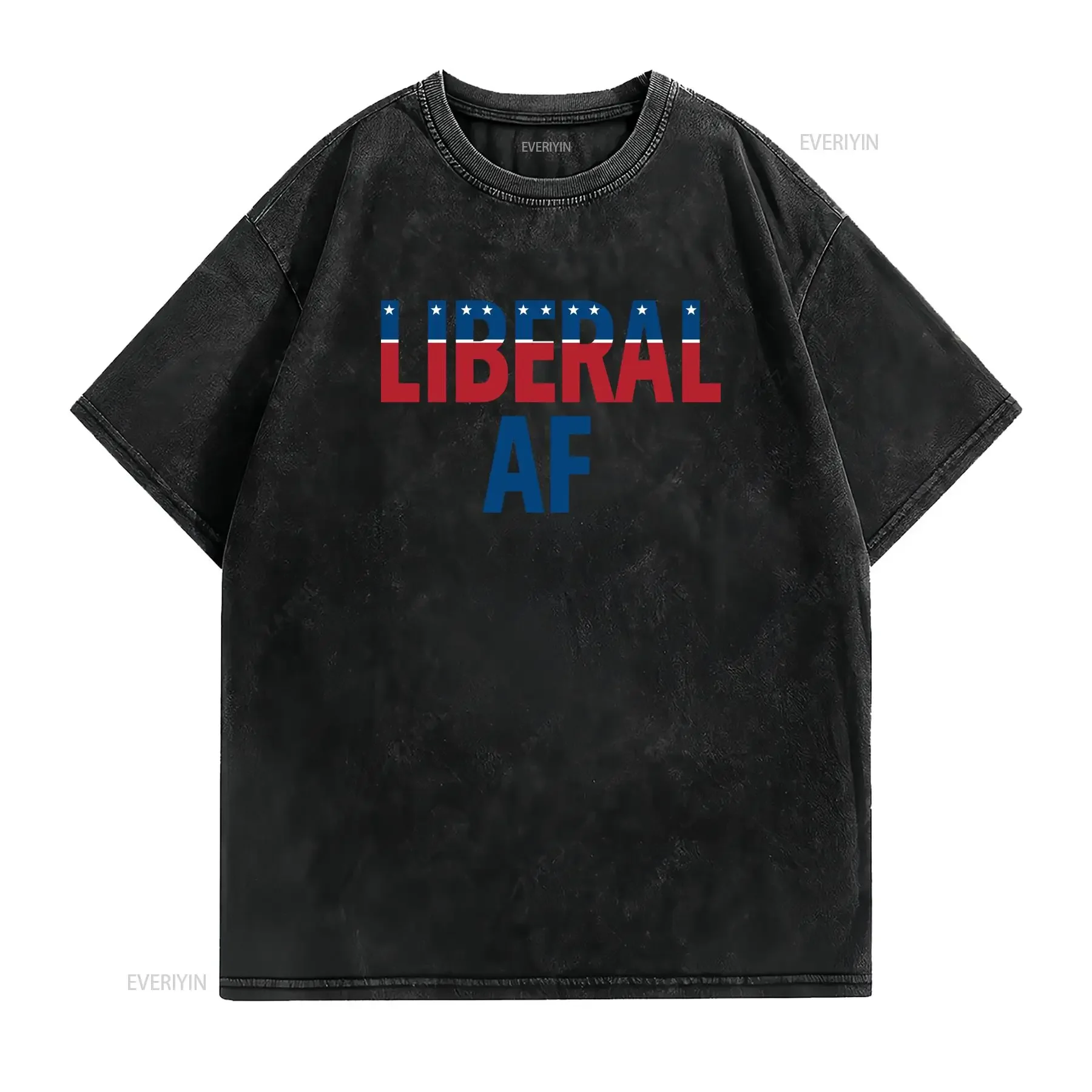 Patriotic Liberal AF Slogan American Flag Color Print Casual T Shirt vintage Washed Versatile streetwear Comfortable Stylish