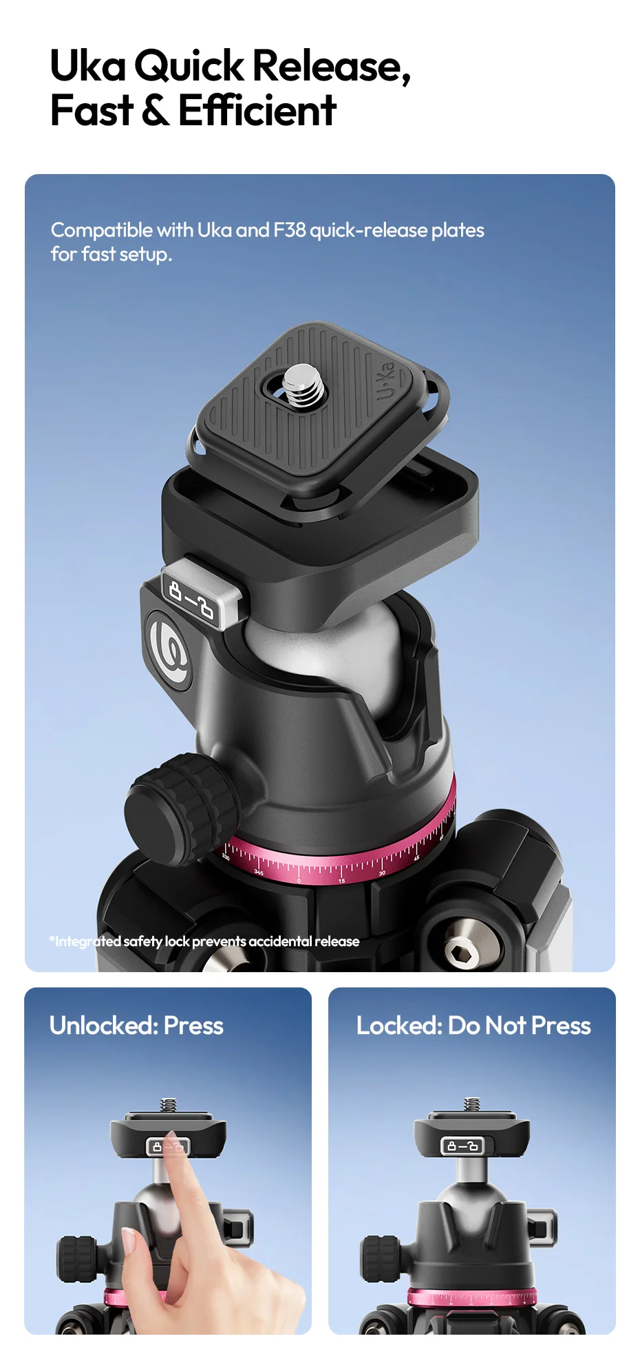 Ulanzi TZ01 Vielseitiges 2-in-1 Carbonfaser-Stativ Max. 1,6M Stativ mit Mini-Stativsäule für DSLR-Kamera für Outdoor-Reiseaufnahmen – Detail 7