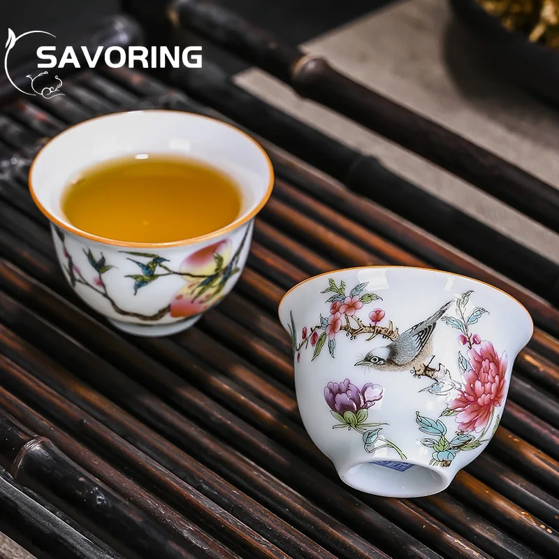 1 Pc Handmade White Porcelain Tea Cup Palace Ceramic Teacup Hand Painted Flowers Tea Bowl  Tie Guanyin Pu\'er Home Tea Set 60ml