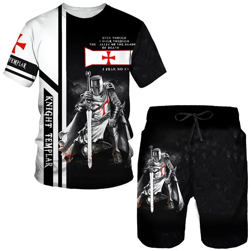 Knights Templar 3D Print T-Shirts Shorts Sets Men Tracksuits Fashion Oversized Short Sleeve T Shirt Pants Set Man Suits Clothing