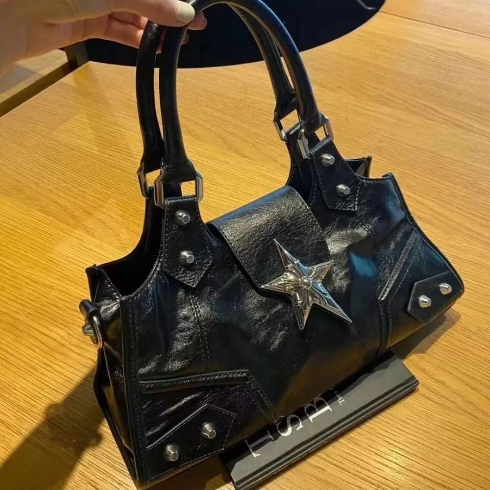 

PU Leather Gothic Star Crossbody Bag Retro American Style Fashion Design Locomotive Style Underarm Bag Korean Style