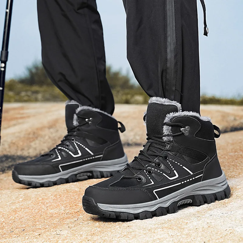 

Big Size Winter High Top Snow Boots Men's Non Slip Fleece Lined Thick Warm Wear Resistant Outdoor Casual Fashion Cotton Shoes