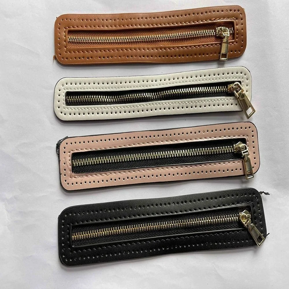 4 Colors PU Leather Zipper 7 Inch Woven Bag Metal Zipper Metal Zippers Bulk Close End with PU Leather Frame for DIY Crochet