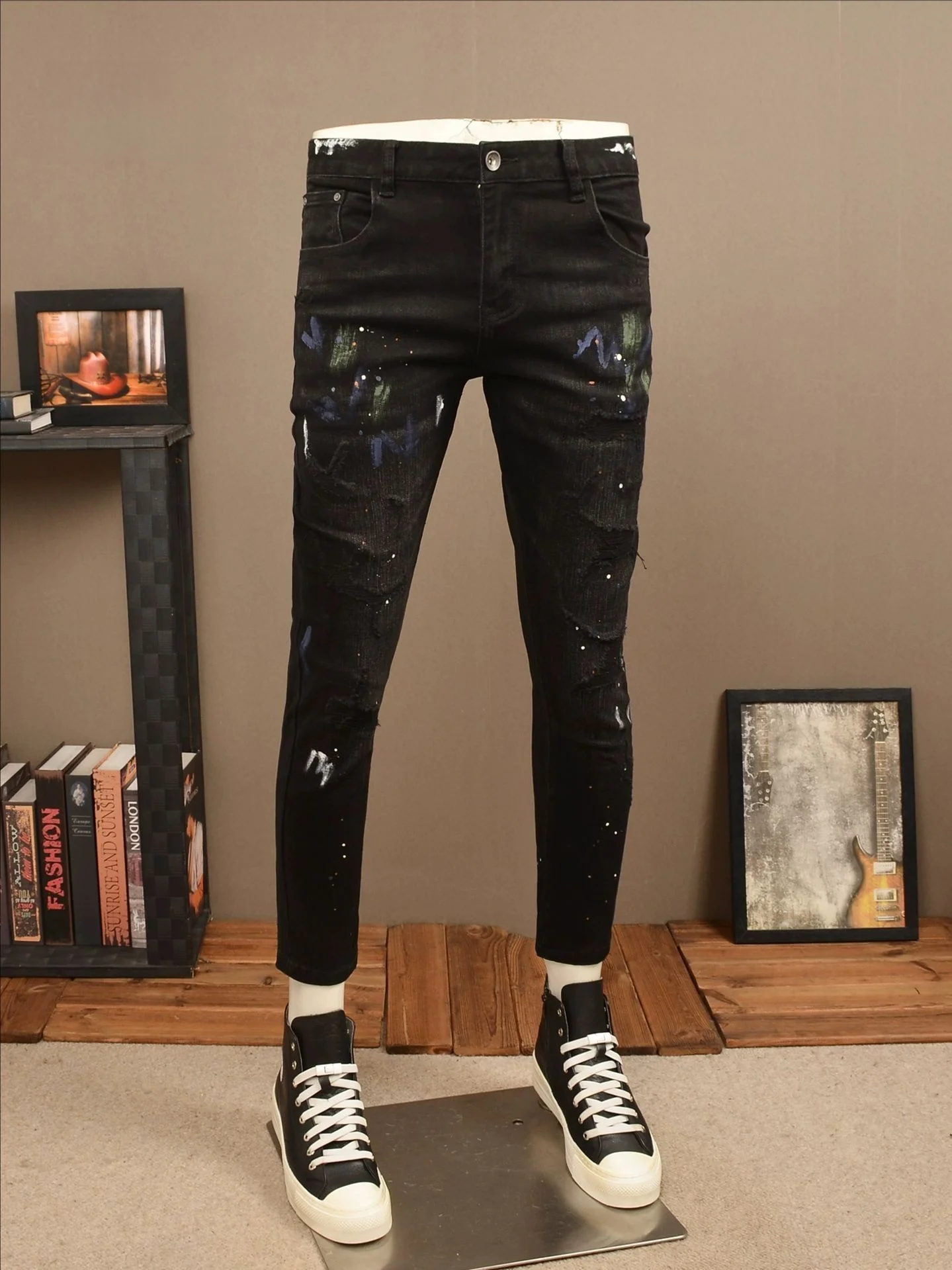 

Модные мужские джинсы Slim Fit с нашивками, винтажные, с эффектом потертости, с дырками, длинные, из износостойкого денима, повседневные