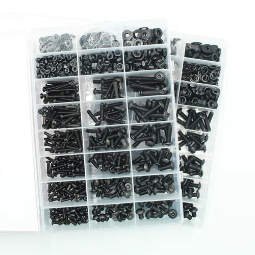 Imagen 2 del producto Kit de tornillos de cabeza hexagonal redonda 2510p M2 M2.5 M3 M4 M5 M6 10,9 grado negro cabeza de botón tornillos de accionamiento Allen perno y tuerca y arandela