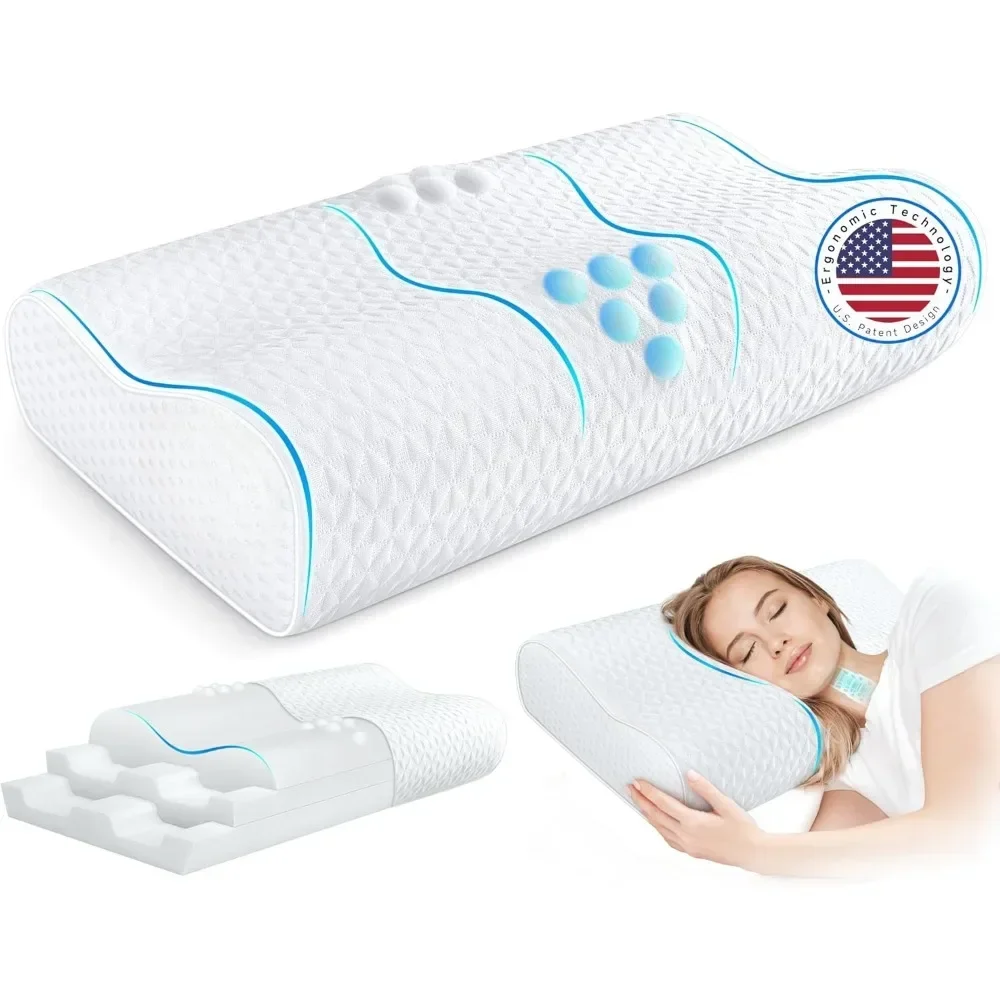 Camping Pillow - Memory foam pillow for neck and shoulder pain relief ergonomic pillow for side back and abdomen Sleeping Gears