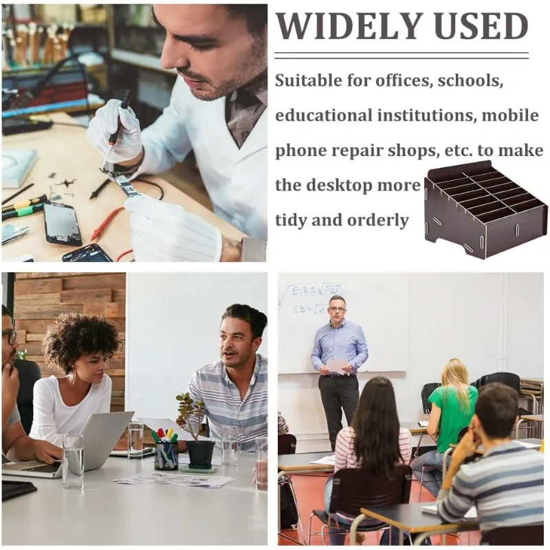 14 Compartment Detachable Wooden Mobile Phone Storage Box Coconut Brown Mobile Phone Storage Box Multi-Compartment Organizer