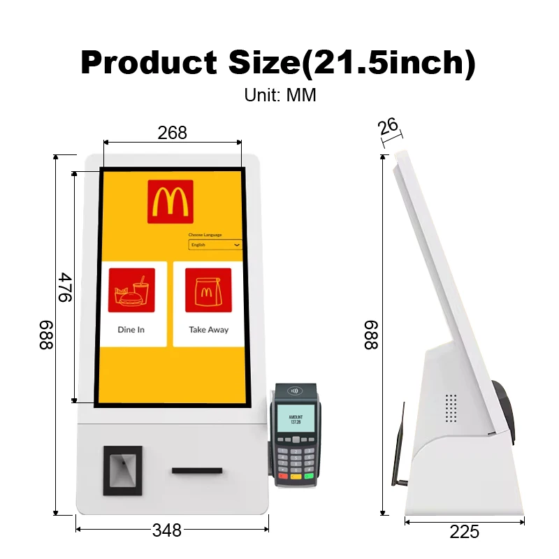 21.5 in Desktop Ordering Terminal  Kiosk windows 10/11 Barcode Qr Code for Supermarket Retail Mall Stores Fast Food Restaurant