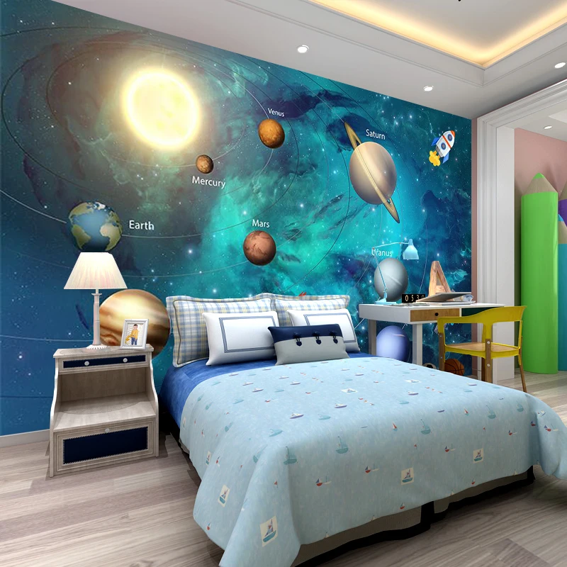 Customized products 3D Wallpaper Space Universe Children Room Starry Sky Planet Stereo Cartoon Mural bedroom living room feature