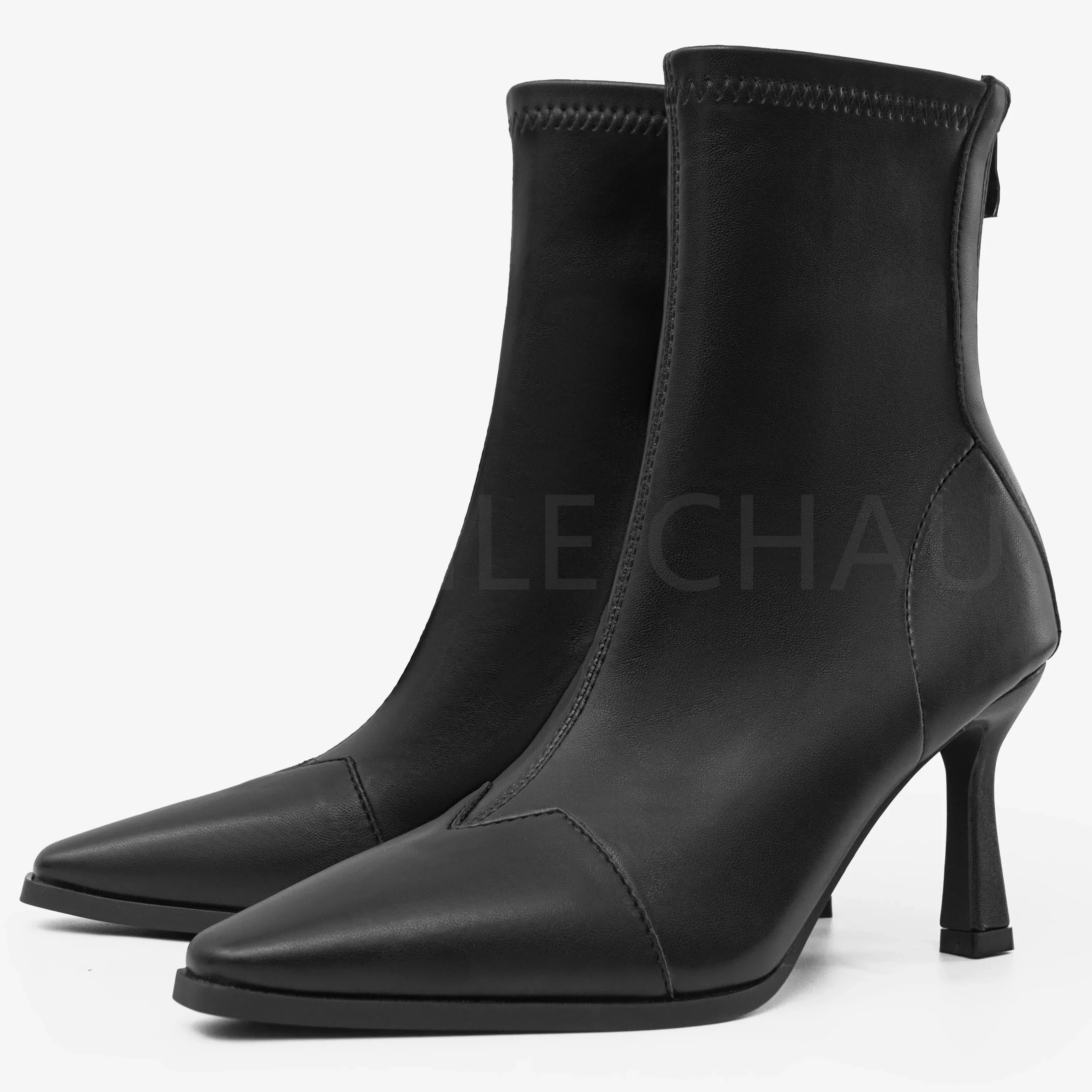 

【Measure your feet length before order】Women Pointy Toe Ankle Boots Botines Mujer Lady Dress High Heel Mid-Calf Boots 139-CHC-33