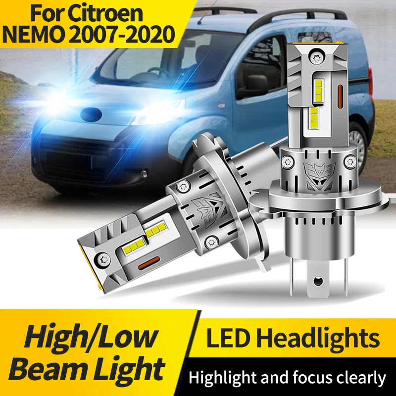 

2PCS For Citroen NEMO 2007-2020 H4 Hi/Lo Beam Lamp LED Canbus for Car Headlight Bulb HB2 12V Super Bright 6000K White Auto Light