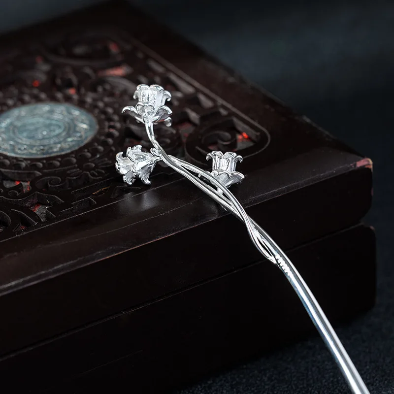 Amxiu sterling silver 925 design ancient style Hanfu headwear Linglan hairpin, coiled hair floral hairpin, step shaking
