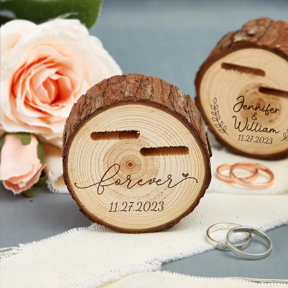 Personalized Wooden Ring Box Custom Names & Date Rustic Wedding Gift Proposal Ring Holder Engraved Wedding Vows