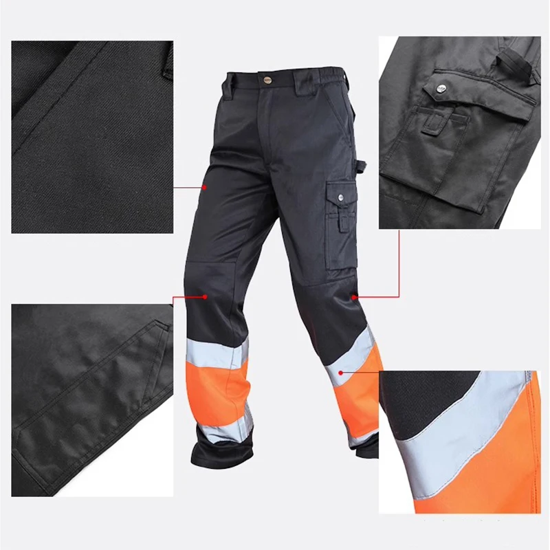 Pantaloni riflettenti ad alta visibilità Pantaloni da lavoro da esterno da uomo Costruzione da uomo con tasche multifunzionali Abbigliamento di