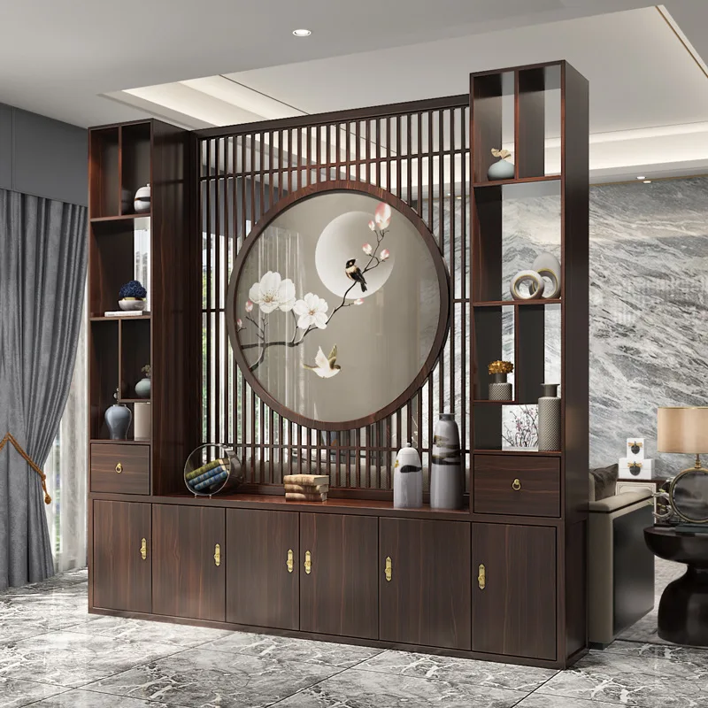 New Chinese-style screen partition cabinet guest restaurant entry solid wood home shelf office entrance cabinet