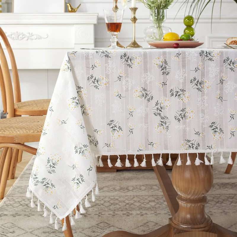 Cotton Embroidery Little Daisy Lilacs Floral Tablecloth Rectangle Table Cover For Kitchen Wedding Dining Room Table Decoration