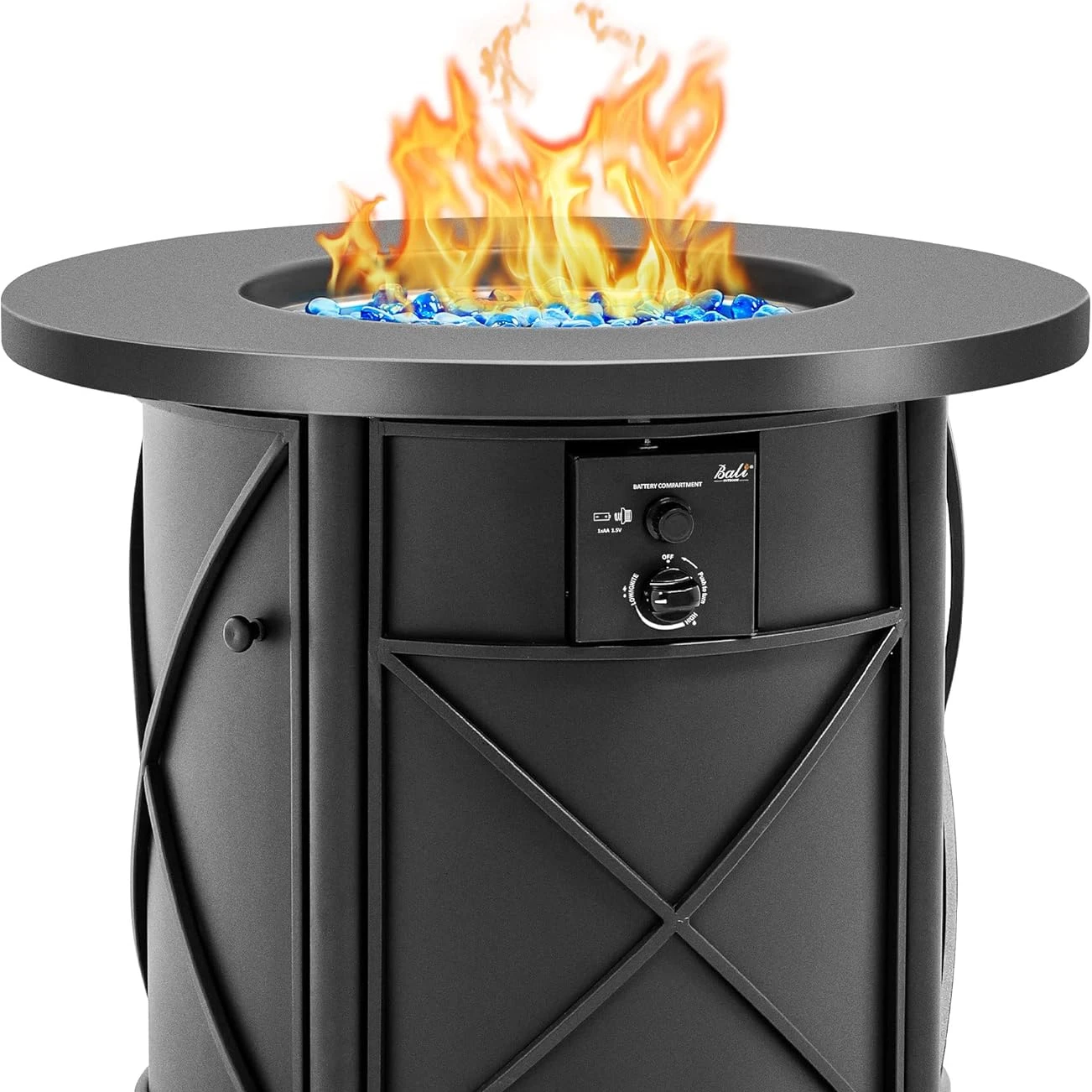 30 Inch Round Gas Fire Pit Table, 50,000 BTU Propane Fire Pit Column with Blue Fire Glass Stone for Outside Patio and Garden