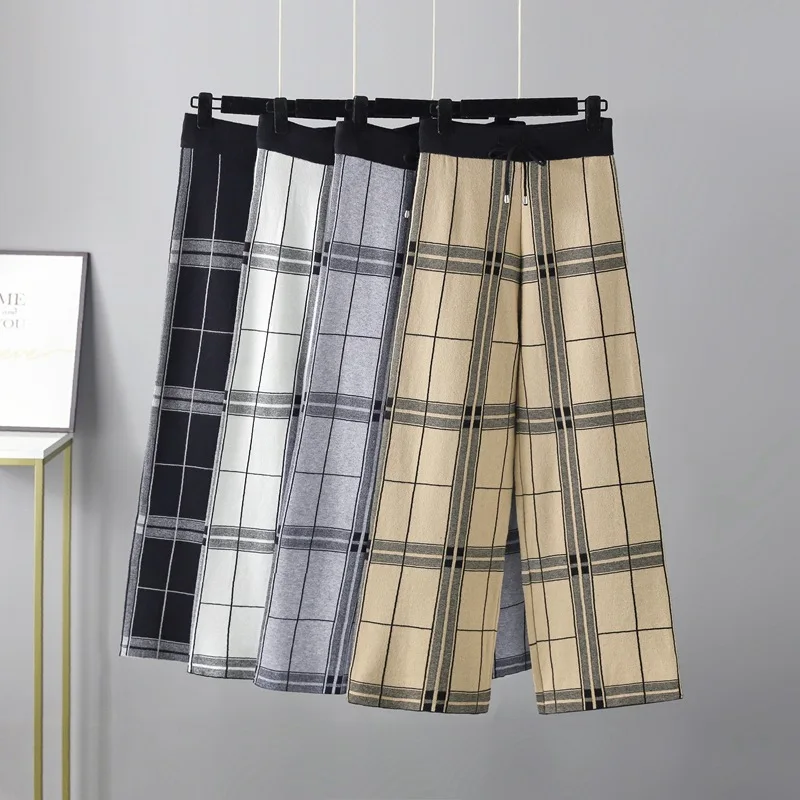 

Модные теплые плюшевые брюки, кашемировые толстые клетчатые женские зимние повседневные свободные широкие брюки, корейская уличная одежда для студентов CQ180