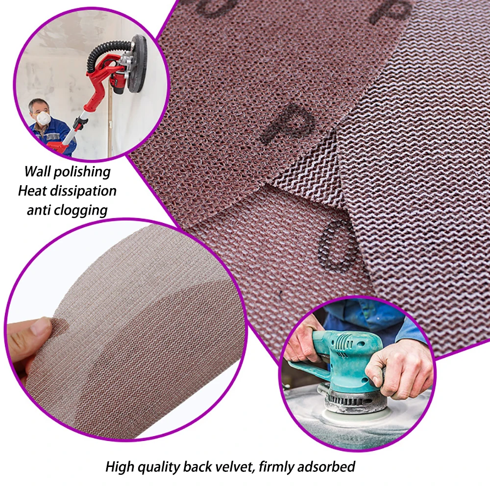 5 قطعة 5/9 بوصة شبكة الرملي أقراص 125/225 مللي متر هوك حلقة جلخ الغبار الحرة مكافحة حجب حاد الجاف طحن الصنفرة لخشب السيارة