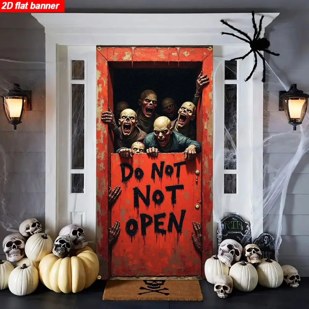 Ein 2D-Flachbanner mit Halloween-Thema. Im Bild erscheint ein furchterregender Zombie, der langsam herankommt. – Detail 1