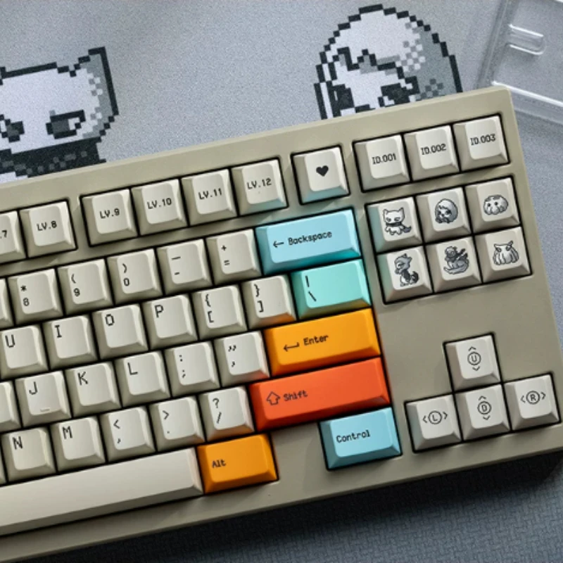PBTfans Pixsprite Theme Keycaps Set PBT Cherry Profile Custom Original Handmade Keycaps for Mechanical Keyboard Accessories DIY