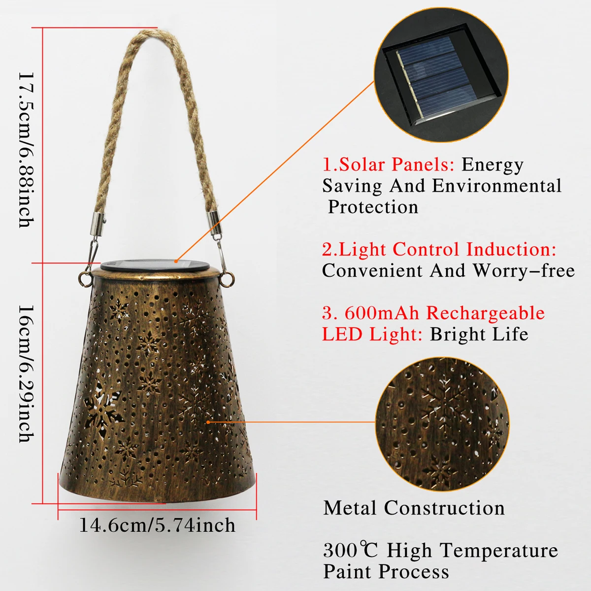 Vintage Finish Metal Solar Lights, Outdoor Yard & Garden Night Landscape Decor view 5