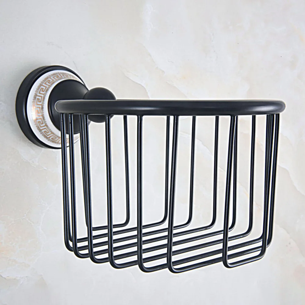 

Black Oil Rubbed Brass Ceramic Base Wall Mounted Bathroom Hardware Accessories Toilet Paper Holder Roll Basket Dba718