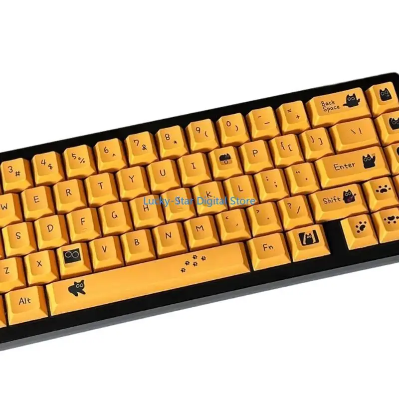 

N7MC Mechanical Keyboard Keycaps 126keys Thick PBT Little Black Kitten Theme Customization Mechanical Keyboards Keycap Set