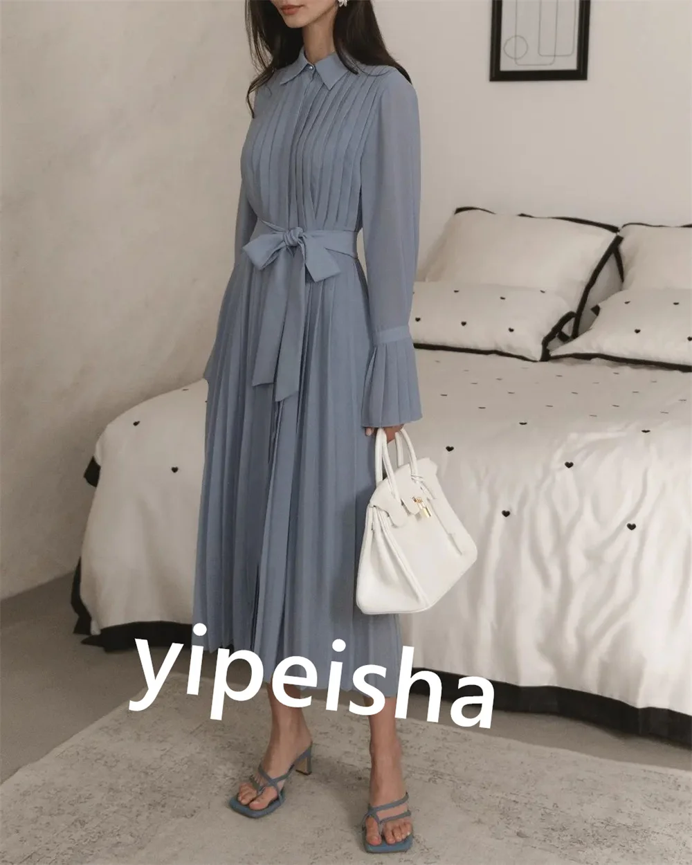 Jersey plisado con lazo, vestido de compromiso recto, cuello alto, a medida, vestidos Midi para ocasiones