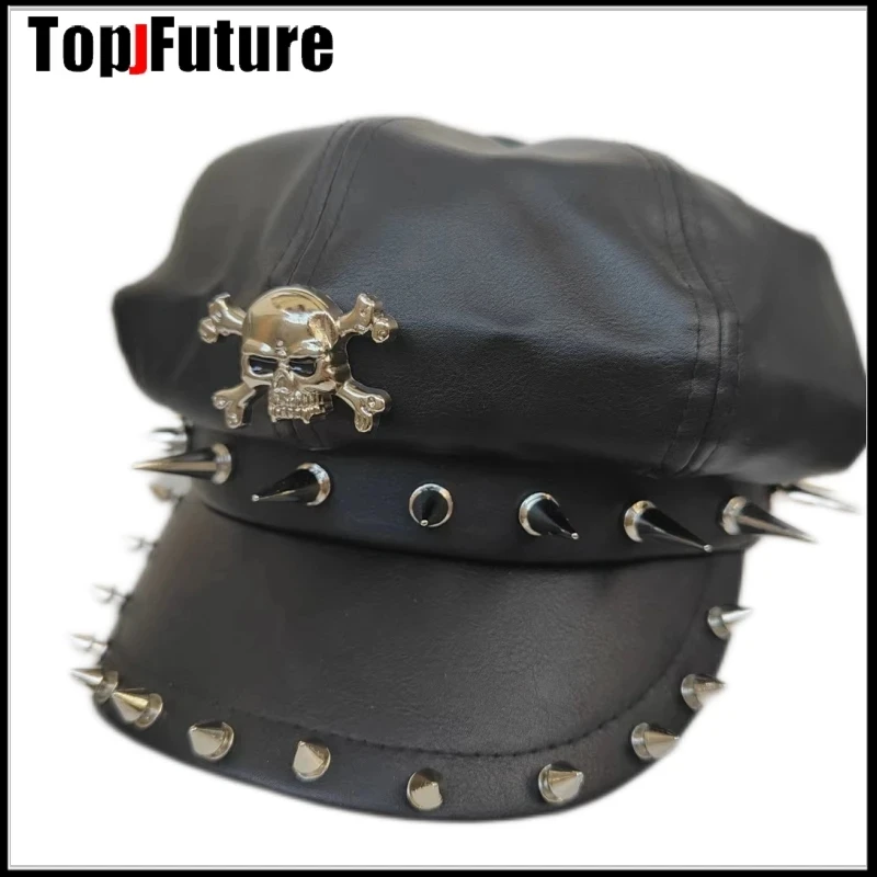 WHarajuku Gothic Lolita Steampunk Cap Rivet Spike Y2K Girl Women\'s Metallic Punk Sharp nail decorative hats Caps