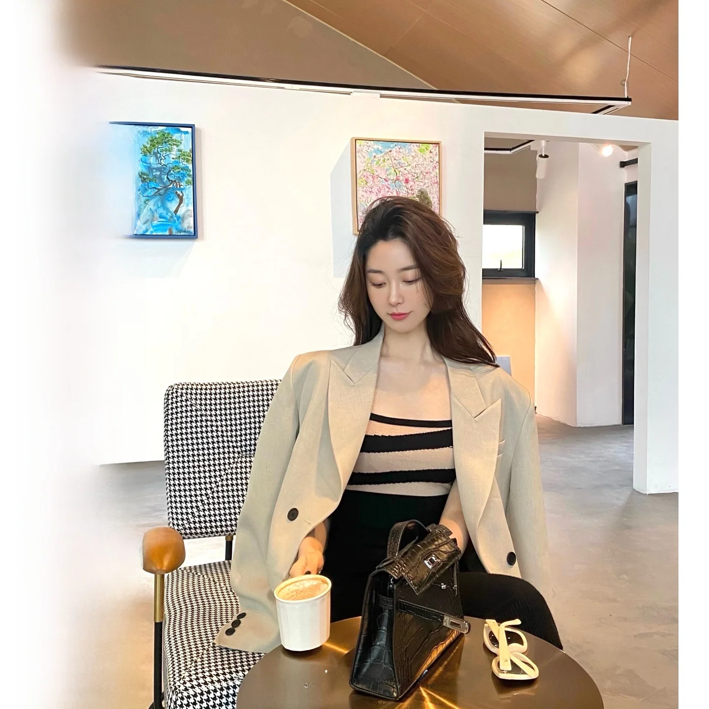 CCZEE ort Wide Sle Versatile Women's  Commute Sle Polyester Fabric Long Sve Pure Color One Button Fastening