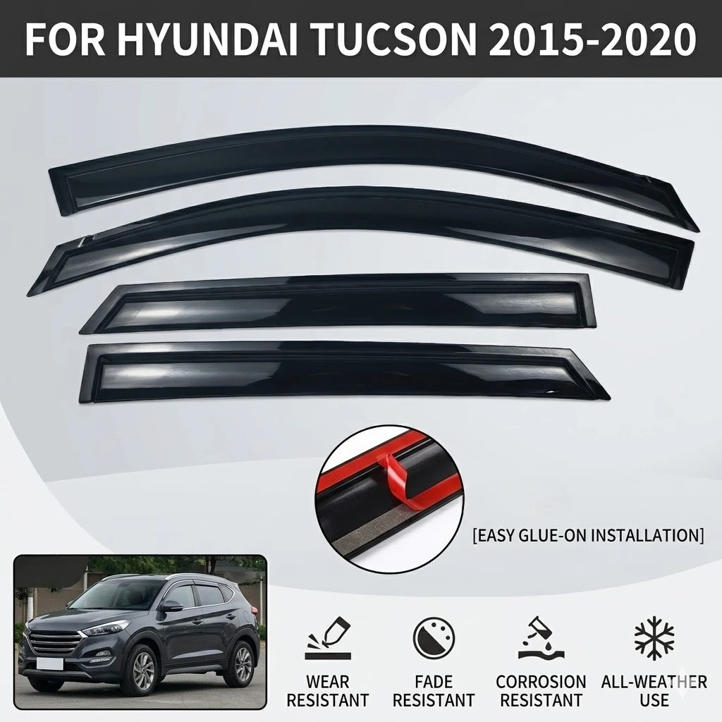 Car Side Window Wind Deflectors Rain Guards For Hyundai Tucson 2015-2020 Double Cab Weathershield Sun Visor 4PCS