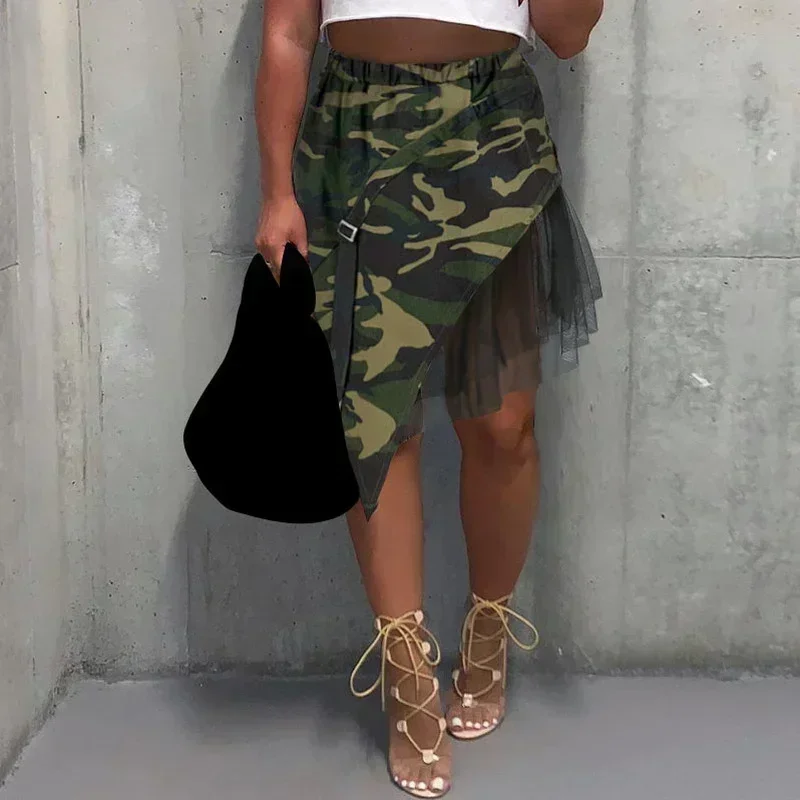 

Юбка-миди женская GUWU в стиле стритвир, с камуфляжной сеткой, пэчворком, асимметричным кроем, высокой талией, карго-стиль