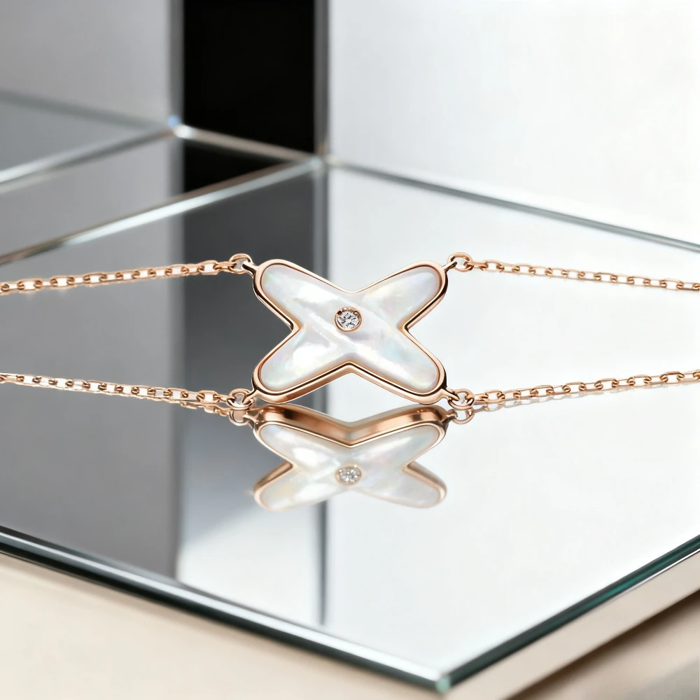 

2025 Trendy Jewelry Pulsera de oro rosa Fritillaria Natural, temperamento nacarado, cadena de Collar de multitud pequeña