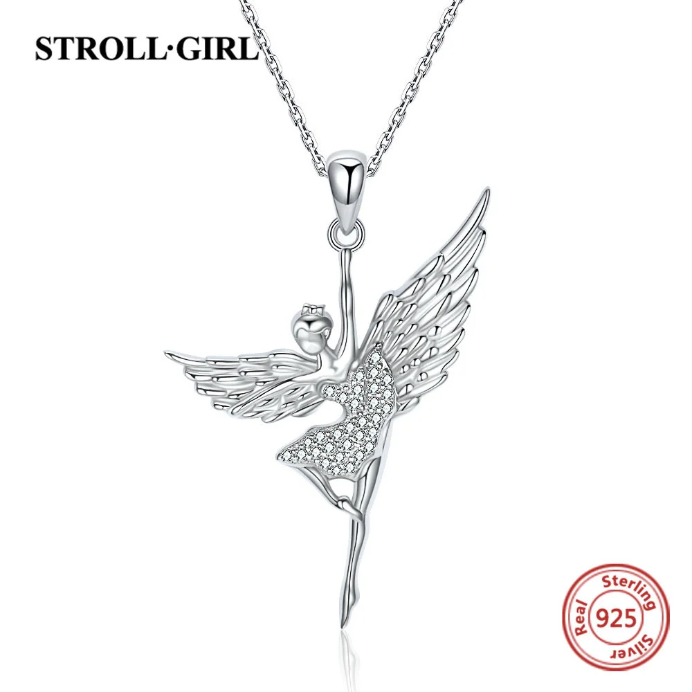 925 Sterling Silver Elegant Ballet Pendant Chain Seek Dream Wings Swan Dance Girl Necklace for Women Fine Jewelry Christmas Gift